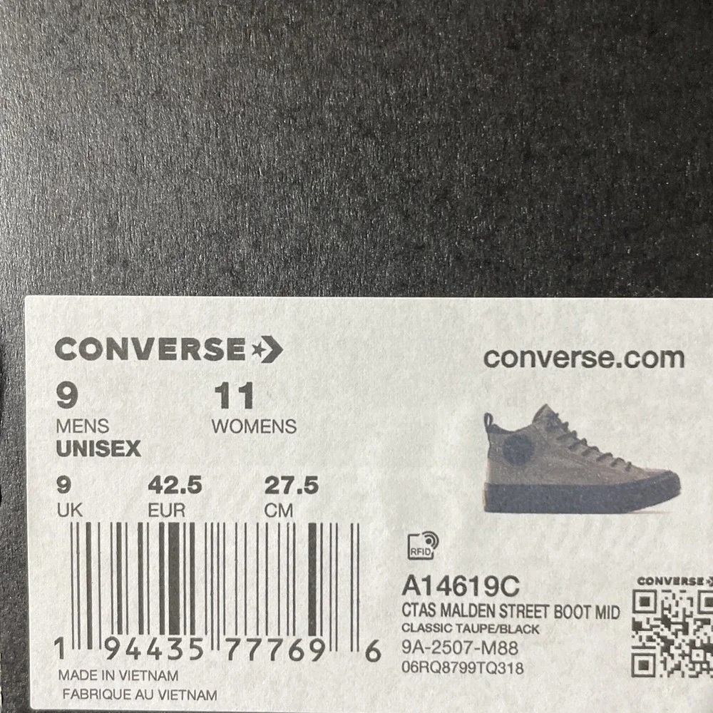 Converse Malden Street‎ Boot Mid Shoes Mens 9 Taupe Black Classic A14619C NEW